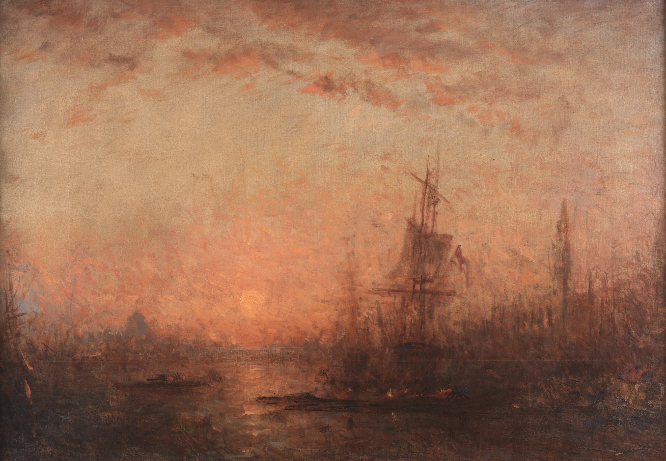 G&amp;amp;uuml;nbatımında B&amp;amp;uuml;y&amp;amp;uuml;k Kanal ve San Marco Katedrali &amp;amp;Ccedil;an Kulesi, 19. y&amp;amp;uuml;zyılın ikinci yarısı, Tuval &amp;amp;uuml;zerine yağlıboya, 84 x 117 cm., Ziem M&amp;amp;uuml;zesi Koleksiyonu