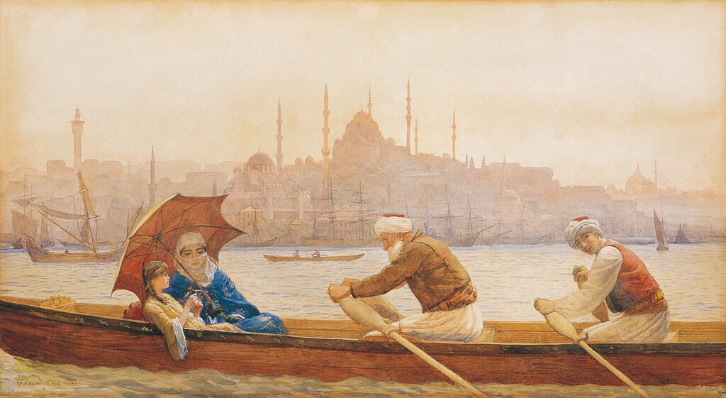 Hali̇&amp;amp;amp;amp;ccedil;&amp;amp;amp;amp;rsquo;te Gezi̇nti̇, Tri̇stam (Tri̇stram) James Elli̇s, 1888, Karton &amp;amp;amp;amp;uuml;zerine suluboya ve tempera, 39,5 x 72 cm.