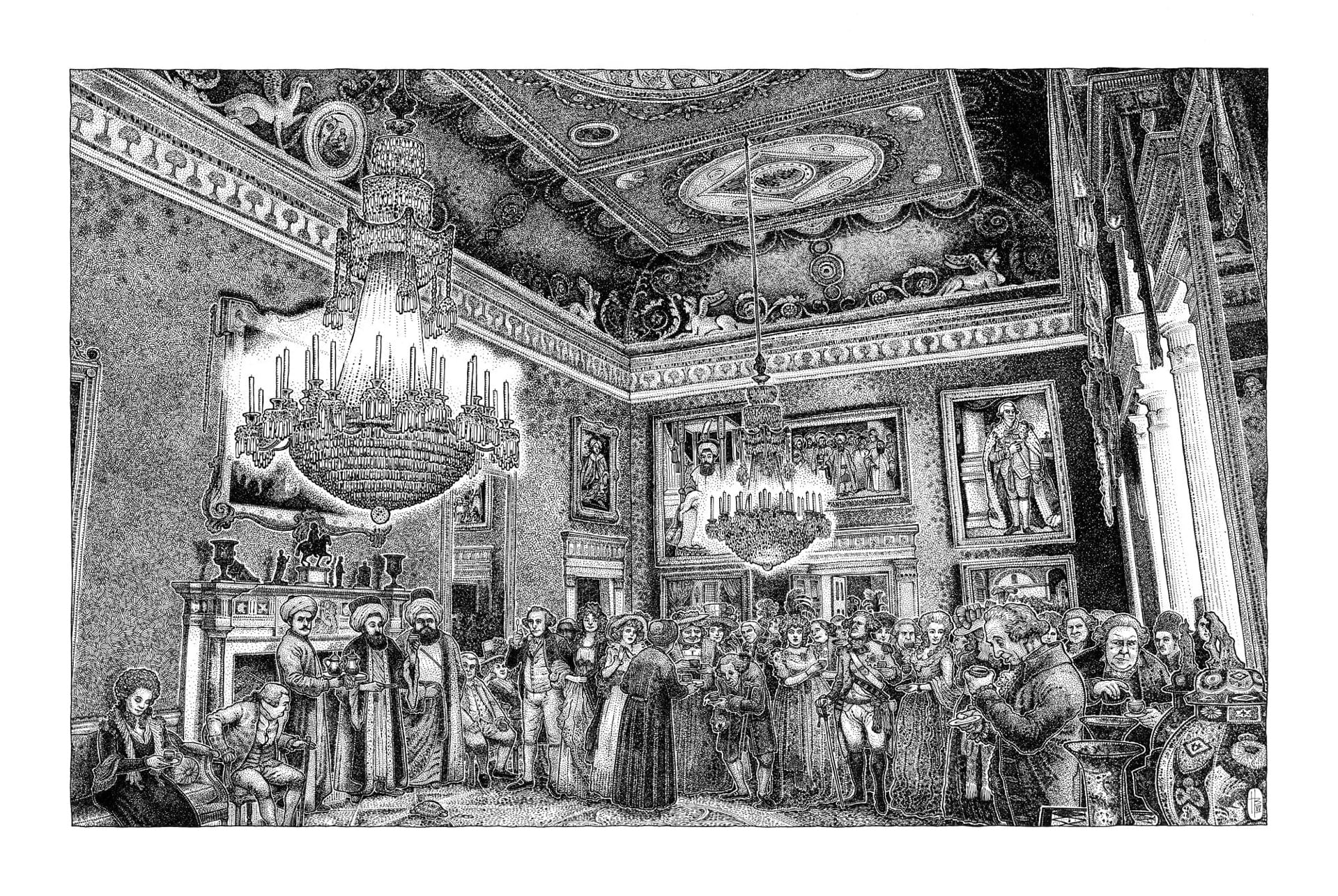 Ve işte&amp;amp;amp;amp;hellip; T&amp;amp;amp;amp;uuml;rk kahvesi!, Beno&amp;amp;amp;amp;icirc;t Hamet, Mart 2015. K&amp;amp;amp;amp;acirc;ğıt &amp;amp;amp;amp;uuml;zerine teknik kalem, 21,6 x 33,9 cm.