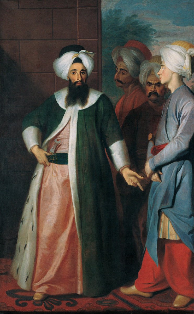 Kozbek&amp;amp;amp;ccedil;i Mustafa Ağa ve Maiyeti (1727-1728?), George Engelhardt Schr&amp;amp;amp;ouml;der. Tuval &amp;amp;amp;uuml;st&amp;amp;amp;uuml;ne yağlıboya. (Resim yarım gibi)