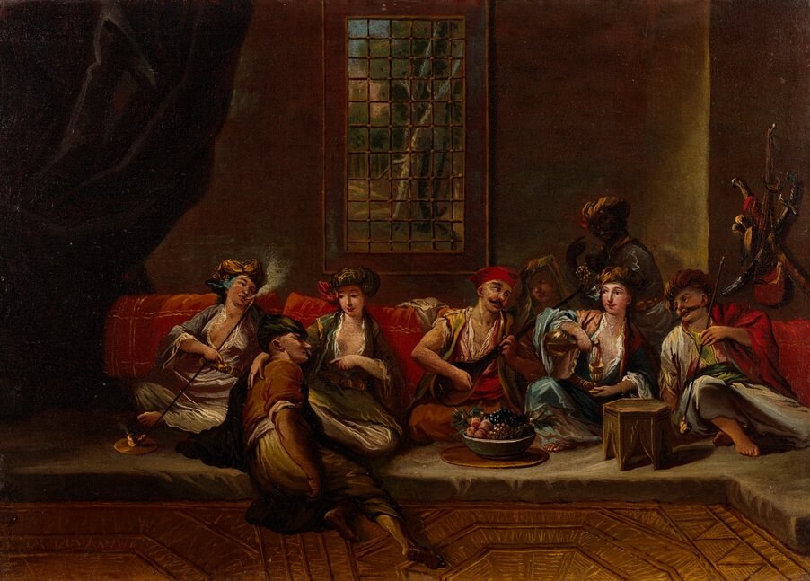 Levendler, Vanmour Okulu, 18. y&amp;amp;amp;amp;amp;amp;amp;amp;amp;amp;amp;uuml;zyılın ikinci yarısı, Tuval &amp;amp;amp;amp;amp;amp;amp;amp;amp;amp;amp;uuml;zerine yağlıboya, 44 x 62 cm.